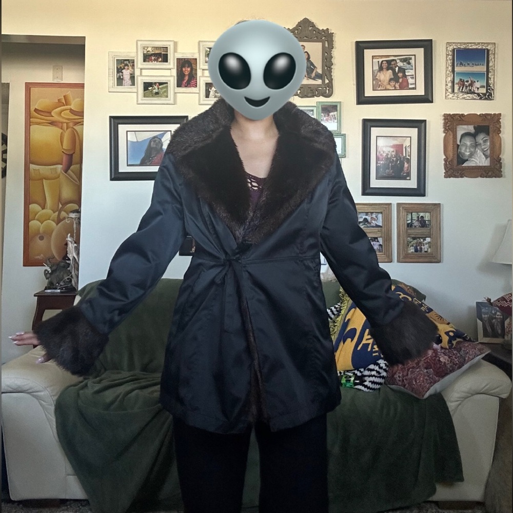 B3 Jones New York Black Coat with Brown Fur Trim